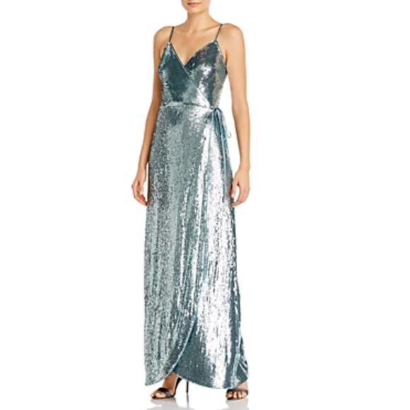 Aidan Mattox Sequined Wrap Evening Gown Size 6 Sleeveless V-Neck Formal Dress - Picture 12 of 14